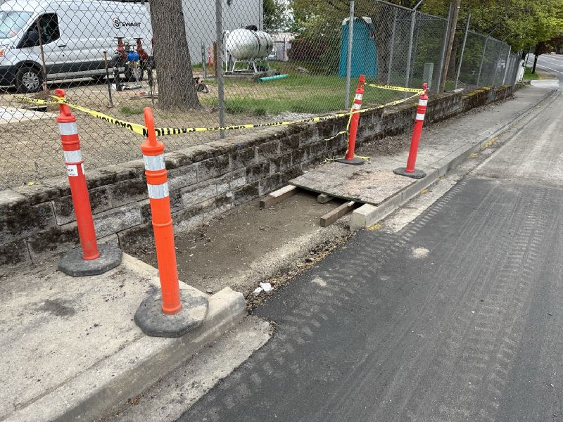 Sewer line trench repair, backfilled and repaved